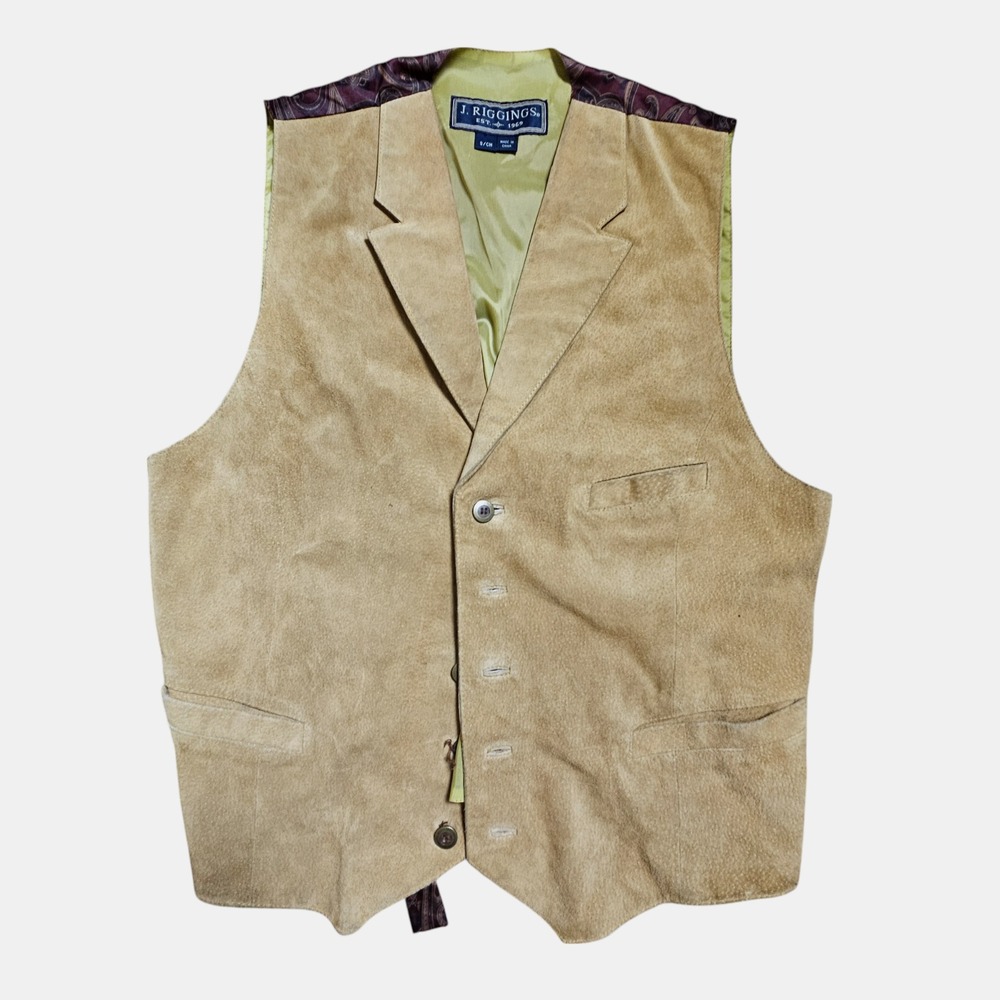 Vintage J. Riggings Suede Leather Vest S Paisley Back Western Cowboy‎ Ranchwear